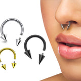 Titanium Internally Threaded Spike Horseshoe Ring Piercing 16g 14Gg Septum Jewelry Bull Piercing Also for Nipple, PA Ring and Lip Jewelry