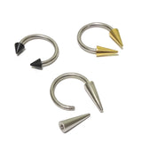 Titanium Spike Horseshoe Circular Barbell Ring Piercing 14G (1.6mm) Bull Piercing with Colorful Spikes - Also for Nipple, PA Ring and Lips