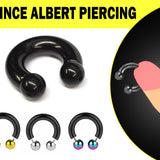 Black Prince Albert Jewelry Horseshoe PA Piercing with Custom Ball Circular Barbell