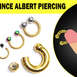 Gold Prince Albert Jewelry Horseshoe PA Piercing with Internally Threaded Custom Ball Circular Barbell
