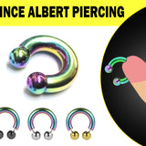 Rainbow Prince Albert Jewelry Horseshoe PA Ring with Internally Threaded Custom Ball Circular Barbell Piercing