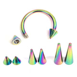 Titanium Rainbow Spike Horseshoe Ring Piercing 18g 16g 14g Cone - Septum Jewelry Bull Piercing Also for Nipple, PA Ring and Lips