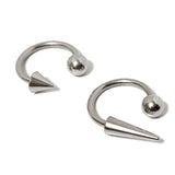 Titanium Horseshoe Lip Ring with Ball and Spike - 18g 16g 14g Lip Hugger Piercing, Canine Bites, Shark Bites, Spider Bites Lip Jewelry