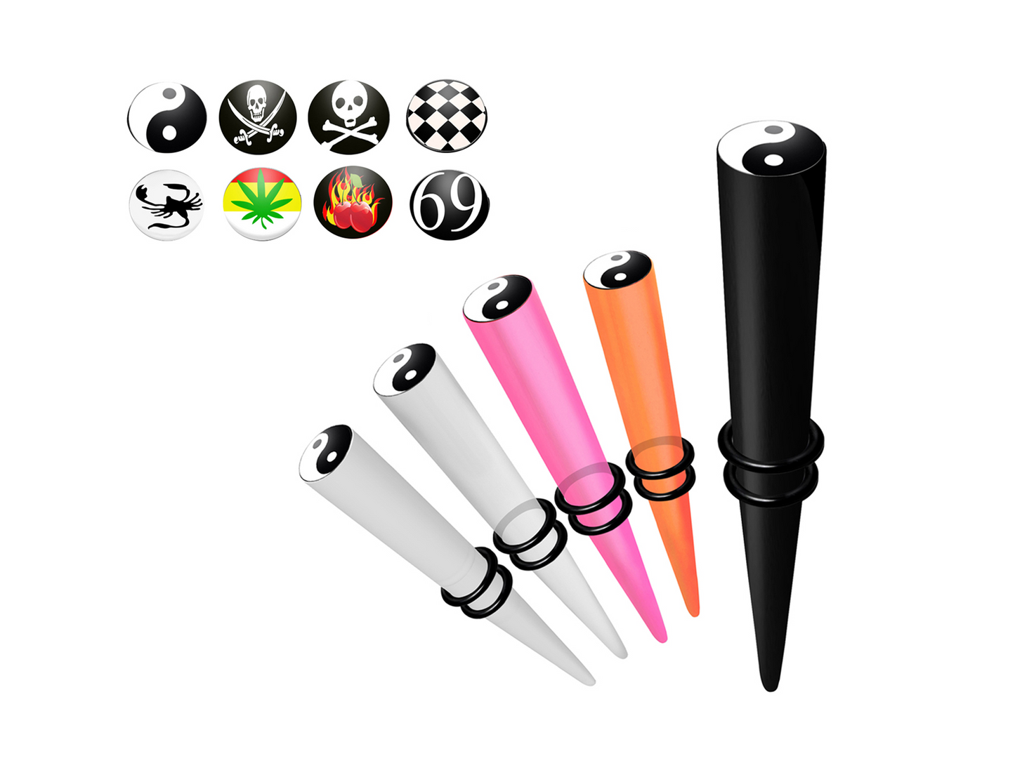 Ear Stretching Kit Acrylic Tapers with Logo Design - 1 pair (2pcs) Ear Expender, Tunnel Gauges Size 8G 6G 4G 2G 0G 00G
