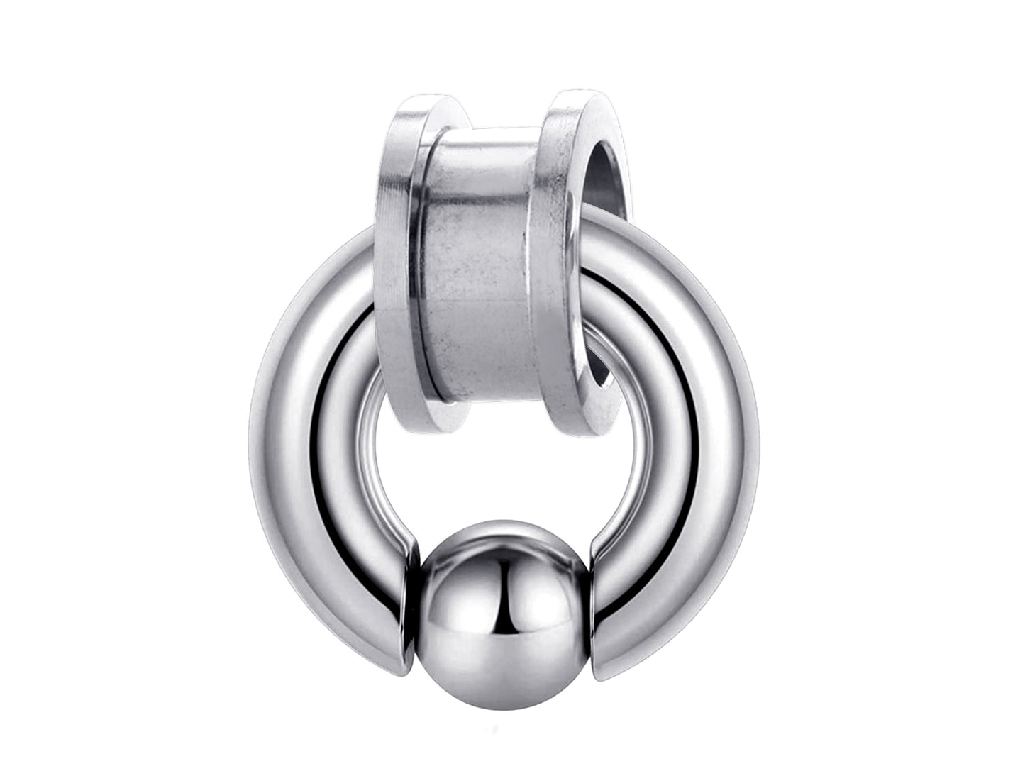 Flesh Tunnel Earrings with Spring Ball BCR Ring, Captive Ball Hoop - Big Gauge 8G to 00G Ear Piercing, Ear Gauges, Ear Stretchers