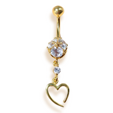 Belly Button Ring Dangle Open Heart Shape with Crystal Belly Ring - Belly Bar made of 14K Gold Fine Jewelry Hand Set and Hand Polished