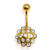 14K Solid Gold Belly Button Ring Flower - Studded with Crystal Belly Ring - Hand Made 14K Gold Belly Bar for that very special Person