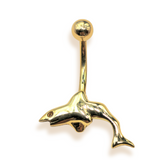 14K Gold Shark Belly Button Ring - Set and Hand Polished - Hand Made 14K Solid Gold Belly Bar for that very special Person