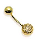 14K Solid Gold Belly Button Ring, 16G Belly Bar with Studded Crystals Belly Ring - Hand Set and Hand Polished - Gold Body Jewellery