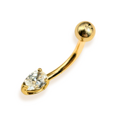 14K Solid Gold Tear Drop Belly Button Ring with Crystal Belly- Hand Made 14K Gold Belly Bar for that very special Person