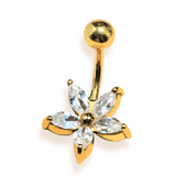 14K Solid Gold Belly Button Ring - Gold Flower Belly Ring size 8mm - Hand Set Hand Polished - Hand Made Solid Gold Belly Bar for a Special Person