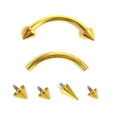 Titanium Gold Spike Eyebrow Jewelry 16G 14G Internally Threaded Curved Barbell Cones/Spike Lip Piercing, Rook Barbell, Cartilage Piercing