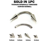 Titanium Spike Eyebrow Jewelry 16G 14G Internally Threaded Curved Barbell Cones/Spike Lip Piercing, Rook Barbell, Cartilage Piercing