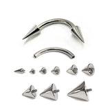 Titanium Spike Eyebrow Jewelry 16G 14G Internally Threaded Curved Barbell Cones/Spike Lip Piercing, Rook Barbell, Cartilage Piercing