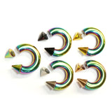 Rainbow Spike Septum Piercing Internally Threaded Horseshoe Barbell CBB/BCR Big Gauge Septum Ring, PA Ring Combination - British Standard
