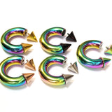Rainbow Spike Septum Piercing Internally Threaded Horseshoe Barbell CBB/BCR Big Gauge Septum Ring, PA Ring Combination - British Standard