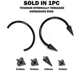 Titanium Spike Black Horseshoe Ring Internally Threaded 16G 14G Nose Ring Circular Barbell CBB/CBR Body Piercing