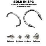 Titanium Spike Septum Horseshoe Ring Internally Threaded Circular Barbell
