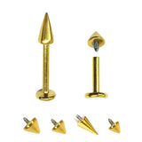Titanium Cone/Spike Gold Labret Stud Internal Threaded Lip Piercing, Lip Jewellery, Cartilage Earring 16G 14G Body Piercing