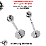 14K White Gold Internal Labret Lip Piercing -16G 14G - Body Jewelry for Tragus, Cartilage - Hand Made