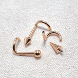 Titanium Rose Gold Nose Piercing Screw, Nostril Jewellery - 18G Internally Threaded in Ball Spike and Cones