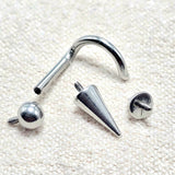 Titanium Nostril Nose Piercing, Nose Screw - 18G Internally Threaded in Ball Spike and Cones