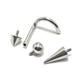 Titanium Nostril Nose Piercing, Nose Screw - 18G Internally Threaded in Ball Spike and Cones
