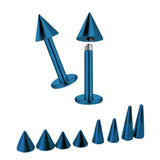 Titanium Teal Blue Spike Labret Stud Piercing Jewelry - 18g 16g 14g Titanium Lip Piercing Also for Tragus Helix Cartilage Madonna Medusa Side Labret