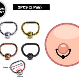 Titanium Nipple Ring Jewelry, Nipple D-Ring Ball Hoops, Captive Ring - 2pcs - Body Piercing Also for Daith, Septum, Eyebrow