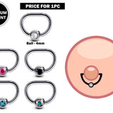 Titanium Gem Nipple Ring Jewelry, Nipple D-Ring Ball Hoops, Captive Ring - 16G 14G - 1piece - Body Piercing Also for Daith, Septum, Eyebrow