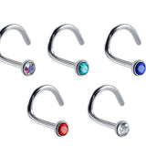 Titanium 18G Nose Studs Nostril Screw with Bezel Set Crystal size 2.5mm - Nose Piercing, Nasallang Studs Length 8mm
