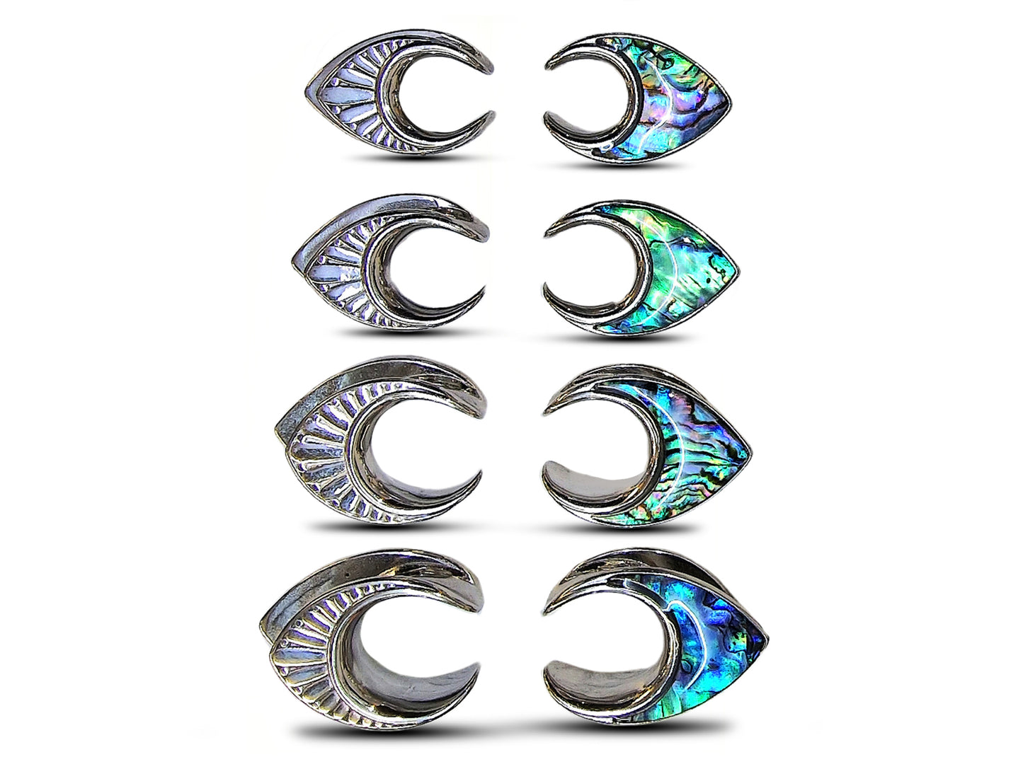 Titanium Saddle Plugs Ear Stretching with Abalone Shell - Ear Tunnels, Reverse Ear Plug Earrings - Body Piercing Jewellery Ear Gauges