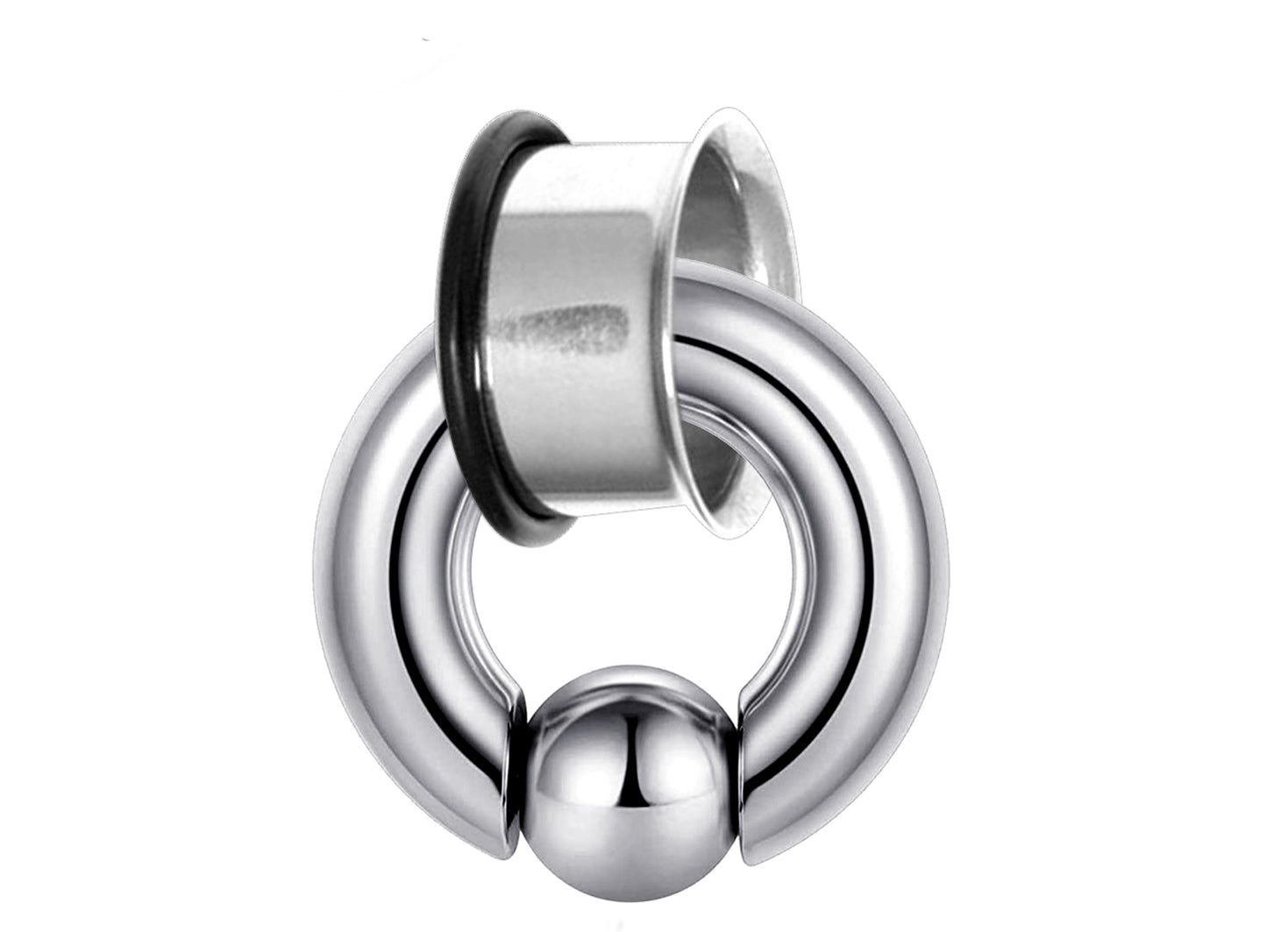 Single Flare Ear Plugs with Spring Ball BCR Ring, Captive Ball Hoop - Big Gauge 8G to 00G Ear Piercing, Ear Gauges, Ear Stretchers