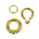 Titanium Gold Captive Ball Ring Piercing 18g to 00g ,Big Gauge is with Spring Ball Septum Nose Piercing Jewelry Also Piercing for Genital