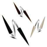 Spike Spiral Ear Piercing Stud Made with Buffalo Horn - Hand Carved - 14G Titanium and very Light Weight - Long Spike Piercing