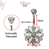 Silver Belly Button Piercing, Belly Bars - Unique Style Belly Ring with High Quality CZ Crystals - Navel Ring - 14g (1.6mm) Length is 10mm