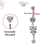 Butterfly Belly Button Rings, Dangle Navel Piercing Belly Piercing with High Quality Crystals Navel Jewelry 14g(1.6mm) Length is 10mm