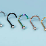 Titanium Indian Nose Studs Nostril Screw with Gem Balls 20g 18g 16g Nose pin in many Colours - Vacuum Plated - Externally Threaded Ball
