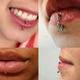 Titanium Lip Ring Vertical Labret Piercing with Chains - 18g 16g 14g Lip Piercing Curved Bar, Body Jewelry Gold, Rose Gold, Black & Steel