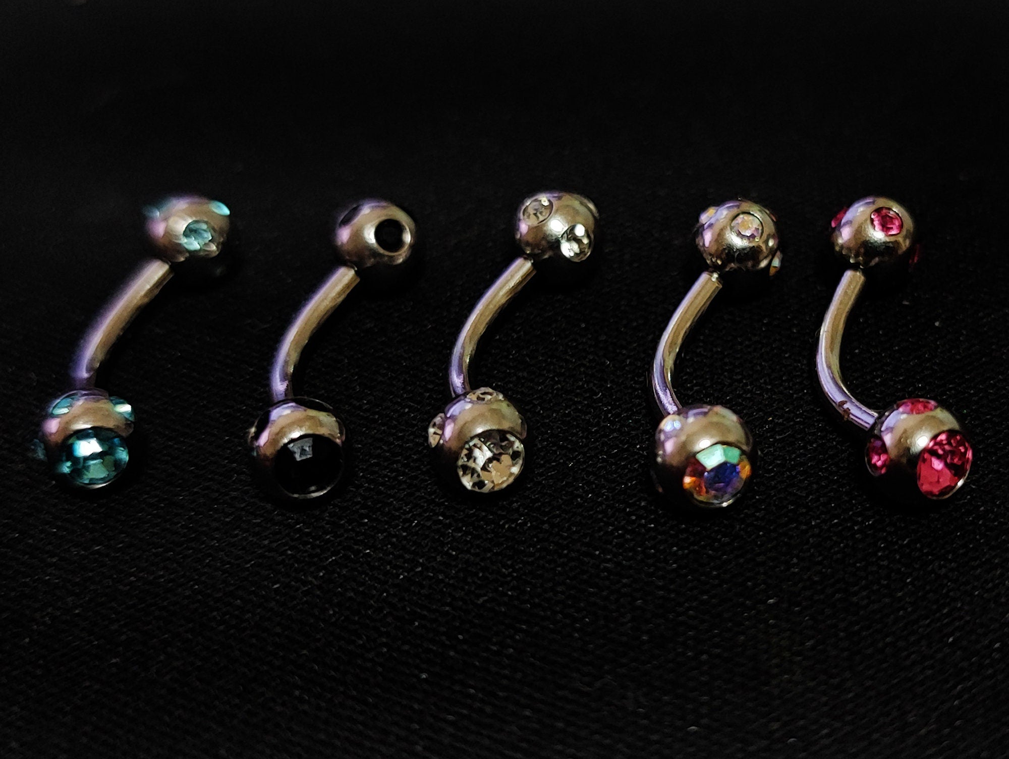 Eyebrow Jewelry Piercing Studs - Titanium 18g 16g 14g Curved Bar with Multi Crystal Ball - Bent Bar, Eyebrow Piercing, Ear Piercing, Lip