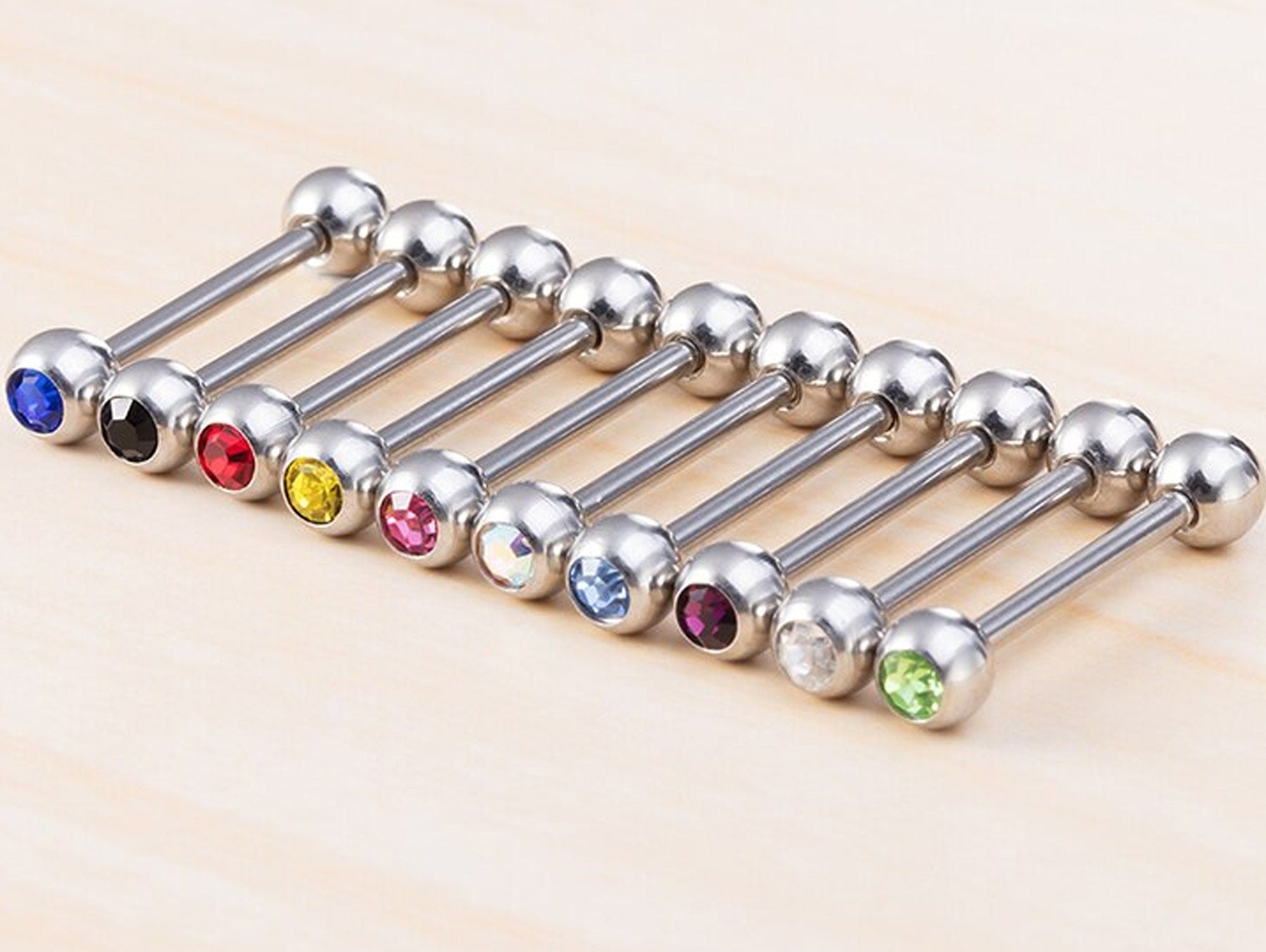 Titanium Nipple Barbell with Gem CZ Crystal, Nipple Jewelry Studs 16g 14g Nipple Piercing - Externally Threaded - Double Gem