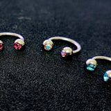 Titanium Horseshoe Ring Piercing 18g 16g 14g Septum Jewelry Bull Piercing with Gem Ball CZ Crystals - Also for Nipple, PA Ring and Lips