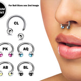 Titanium Horseshoe Ring Piercing 18g 16g 14g Septum Jewelry Bull Piercing with Gem Ball CZ Crystals - Also for Nipple, PA Ring and Lips