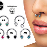 Titanium Horseshoe Front Facing Barbell Nose Septum - 16g 14g Externally Threaded Ring with CZ Crystals - Body Jewelry Lip Ring, Daith Ring