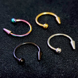 Titanium Horseshoe Lip Ring with Ball and Spike - 18g 16g 14g Lip Hugger Piercing, Canine Bites, Shark Bites, Spider Bites Lip Jewelry