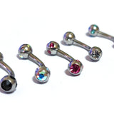 Eyebrow Jewelry Piercing Studs - Titanium 18g 16g 14g Curved Bar with Multi Crystal Ball - Bent Bar, Eyebrow Piercing, Ear Piercing, Lip