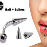 Titanium Spike Vertical Labret Stud Lip Piercings - Spikes / Cone 18g 16g 14g Curved Bar - Also Piercing Stud for Anti- Eyebrow, Rook