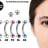 Titanium Eyebrow Stud, Eyebrow Jewelry with Gem Ball Crystal - 18g 16g 14g Curved Bar Body Piercing also for Ear Piercing, Lip Barbell
