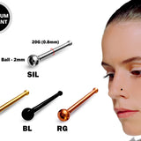 Titanium Bone Nose Stud Piercing, 20g Ball Nose Pin in many Colour - Ball size is 2mm Body Piercing for Nostril Stud, Nose Piercing
