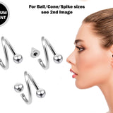 Ball/Cone/Spike Spiral Cartilage Piercing, Titanium Twisted Helix Earring 16g 14g in many Colours - Also Piercing for Lip, Eyebrow and Lobe